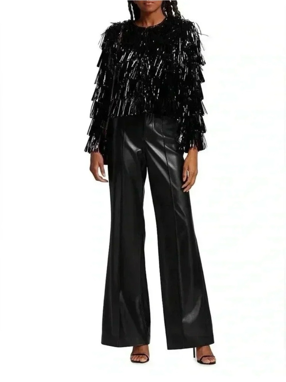 NWOT Alice + Olivia Fawn Fringe Tinsel Jacket In Black. Size M - Picture 4 of 11